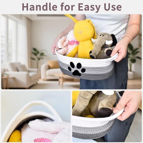 ABenkle Small Woven Basket with Handle, Cute Dog Baskets for Gifts Empty, Decorative Rope Woven Storage Dog Toy Basket, Nursery Baskets for Baby Shower, 12" x 8" x 5" in Saudi Arabia