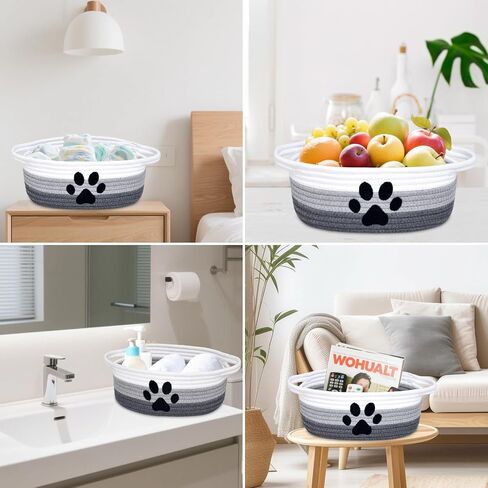 ABenkle Small Woven Basket with Handle, Cute Dog Baskets for Gifts Empty, Decorative Rope Woven Storage Dog Toy Basket, Nursery Baskets for Baby Shower, 12" x 8" x 5" in Saudi Arabia