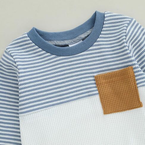Toddler Baby Boys Fall Outfits Infant Long Sleeve Waffle Knit Clothing Sets 2pcs Color Block Winter Clothes in Kuwait