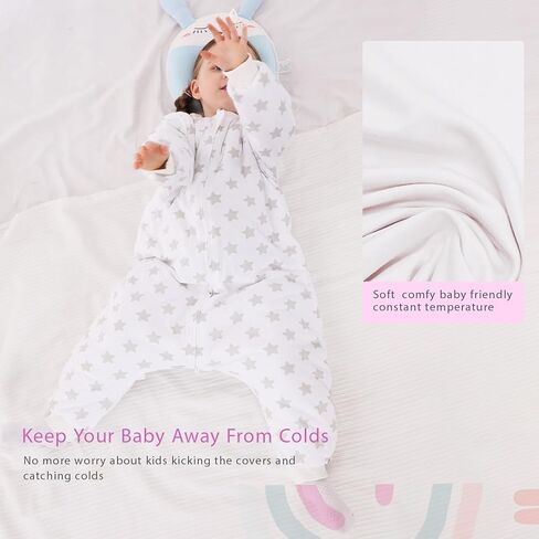 كيس نوم للأطفال الصغار مع أرجل من WONDAY، بطانية شتوية يمكن ارتداؤها 2.5 TOG، كيس نوم مريح من القطن للأولاد والبنات in Kuwait