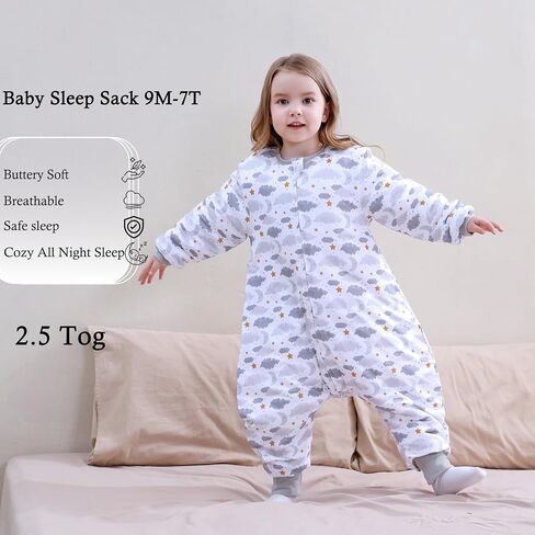 أكياس نوم للأطفال الصغار 2.5 TOG كيس نوم شتوي بأكمام طويلة مع أرجل وسحاب ثنائي الاتجاه يمكن ارتداؤه للأطفال in Kuwait