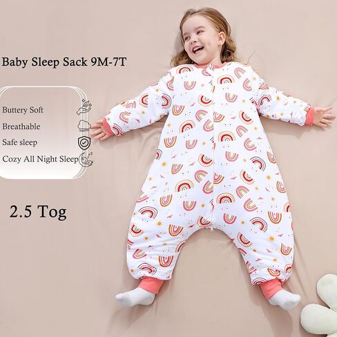 Toddler Sleep Sacks 2.5 TOG Winter Long Sleeve Sleep Sack with Legs 2-Way Zipper Baby Wearable Blanket in Saudi Arabia