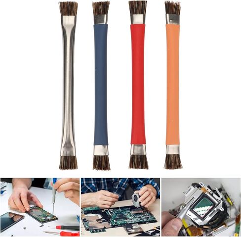 Anti Static Brush Double Head Electronics Cleaner 4Pcs Set for Motherboard Chip Camera Mobile Phone Parts Cleaning Stainless Steel Orange Blue Red Silver in Saudi Arabia