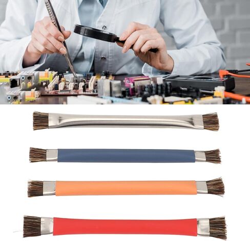 Anti Static Brush Double Head Electronics Cleaner 4Pcs Set for Motherboard Chip Camera Mobile Phone Parts Cleaning Stainless Steel Orange Blue Red Silver in Saudi Arabia