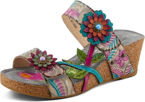 صنادل Spring Step L'Artiste MOAI النسائية - صندل منزلق مزخرف يدويًا بزهور مع حزام قابل للتعديل، نعل داخلي مبطن، نعل مطاطي، كعب منخفض مريح in Kuwait