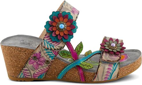 صنادل Spring Step L'Artiste MOAI النسائية - صندل منزلق مزخرف يدويًا بزهور مع حزام قابل للتعديل، نعل داخلي مبطن، نعل مطاطي، كعب منخفض مريح in Kuwait