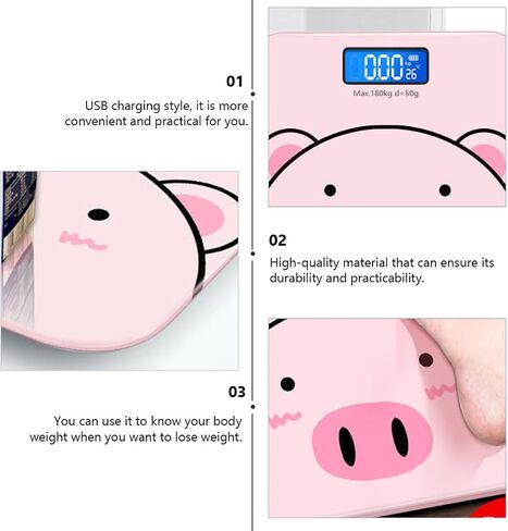 Vaguelly Cartoon Electronic Body Weight Scale USB Rechargeable Multi-Function Digital Bathroom Scale with Tempered LCD Display and Units for Home Use in Saudi Arabia