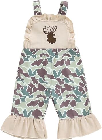 Toddler Baby Girl Hunting Outfit Camo Deer Bell Bottom Overalls Romper Sleeveless One Piece Jumpsuit Fall Clothes in Saudi Arabia