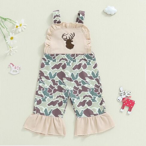 Toddler Baby Girl Hunting Outfit Camo Deer Bell Bottom Overalls Romper Sleeveless One Piece Jumpsuit Fall Clothes in Saudi Arabia
