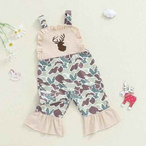 Toddler Baby Girl Hunting Outfit Camo Deer Bell Bottom Overalls Romper Sleeveless One Piece Jumpsuit Fall Clothes in Saudi Arabia