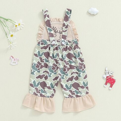 Toddler Baby Girl Hunting Outfit Camo Deer Bell Bottom Overalls Romper Sleeveless One Piece Jumpsuit Fall Clothes in Saudi Arabia