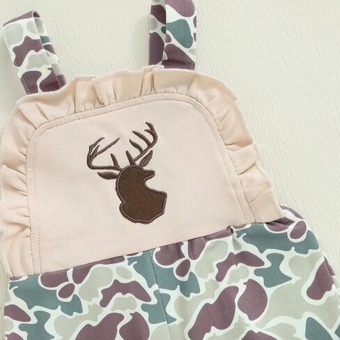 Toddler Baby Girl Hunting Outfit Camo Deer Bell Bottom Overalls Romper Sleeveless One Piece Jumpsuit Fall Clothes in Saudi Arabia