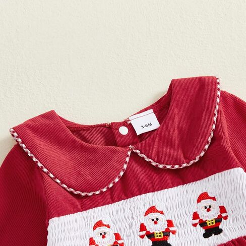 Newborn Baby Boy Girl Christmas Outfit Santa Smocked Romper Peter Pan Collar Long Sleeve Corduroy Jumpsuit Clothes in Saudi Arabia