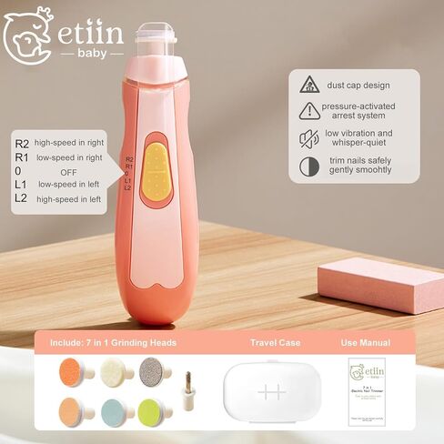 Baby Nail Trimmer Electric | Safe + Easy Baby Nail Trimmer, Baby Nail Clippers + Nail Filer Buffer, Trim Polish Grooming kits for Newborn Toddler or Adults’ Nails, 7 Grinding Heads and LED Light in Saudi Arabia