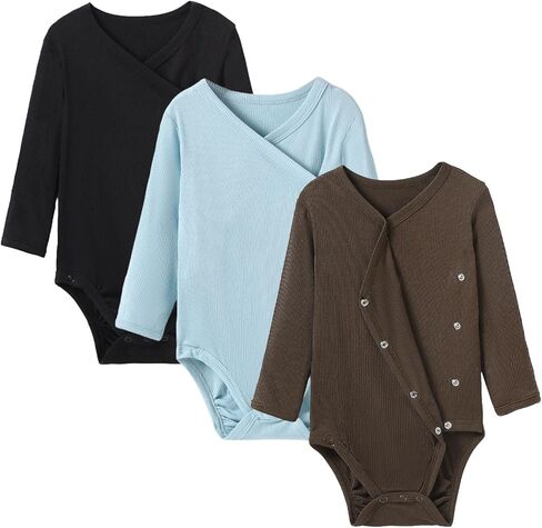 DEFAHN Viscose from Bamboo Baby Side Snap Bodysuit Kimono Onsies 3-Pack Long Short Sleeve Boy Girl Boys in Saudi Arabia
