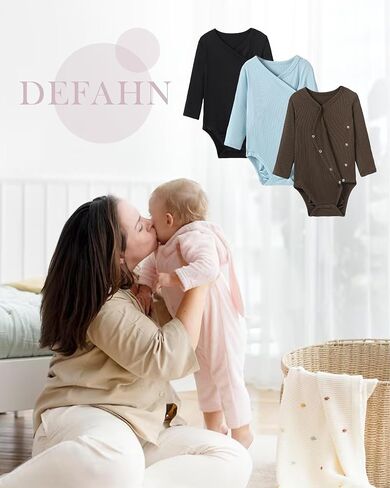 DEFAHN Viscose from Bamboo Baby Side Snap Bodysuit Kimono Onsies 3-Pack Long Short Sleeve Boy Girl Boys in Saudi Arabia