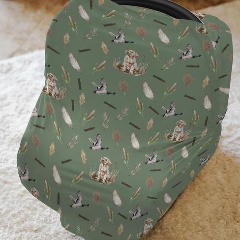Mallard Duck Hunting Car Seat Cover for Babies Wild Ducks Leaves Stretchy 5-in-1 Cover Adjustable Infant Carseat Canopy Cover Retro Hunting Animals Breathable Nursing Cover-Up in Saudi Arabia