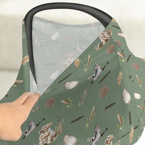 Mallard Duck Hunting Car Seat Cover for Babies Wild Ducks Leaves Stretchy 5-in-1 Cover Adjustable Infant Carseat Canopy Cover Retro Hunting Animals Breathable Nursing Cover-Up in Saudi Arabia