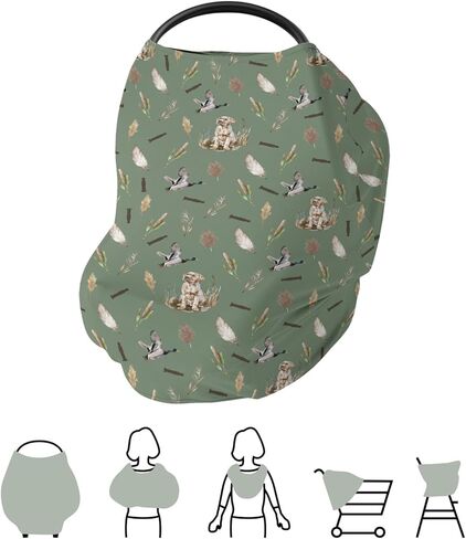Mallard Duck Hunting Car Seat Cover for Babies Wild Ducks Leaves Stretchy 5-in-1 Cover Adjustable Infant Carseat Canopy Cover Retro Hunting Animals Breathable Nursing Cover-Up in Saudi Arabia