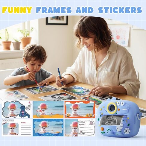 Kids Instant Print Camera with Dinosaur Silicone Cover,1080P HD Digital Video Cameras for Kids with Print Paper & SD Card,Christmas Birthday Gifts for Girls Boys 3-10 Years (Blue) in Saudi Arabia