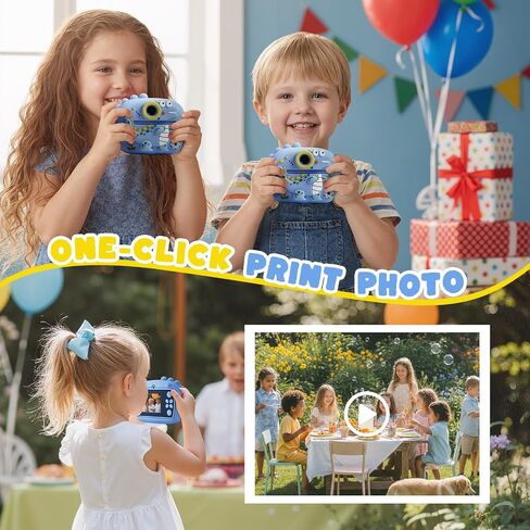 Kids Instant Print Camera with Dinosaur Silicone Cover,1080P HD Digital Video Cameras for Kids with Print Paper & SD Card,Christmas Birthday Gifts for Girls Boys 3-10 Years (Blue) in Saudi Arabia