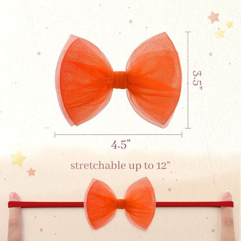 4 Pcs 4.5’’ Organza Lace Bow for Baby Girls White Headbands Pink Mesh Hair Bows Baby Shower Gifts for Newborn Infant Toddler Girl in Saudi Arabia
