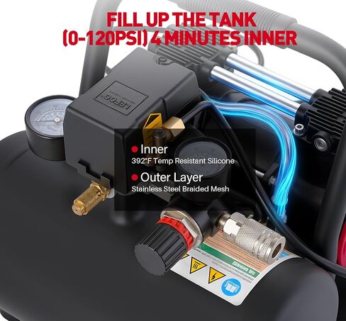 ضاغط هواء 1.2 حصان، خزان فولاذي سعة 2 جالون، خالي من الزيوت، 2.6CFM@90PSI، 120 فولت/60 هرتز، ضاغط محمول متين وخفيف الوزن (مع مجموعة الملحقات) in Saudi Arabia