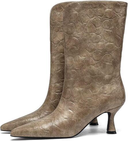 Women's Mid-Calf Boots Kitten Heel Pointed Toe Wide Calf Design Easy Slip On Stylish and Comfortable Footwear for All Occasions Perfect for Fall and Winter Fashion in Kuwait