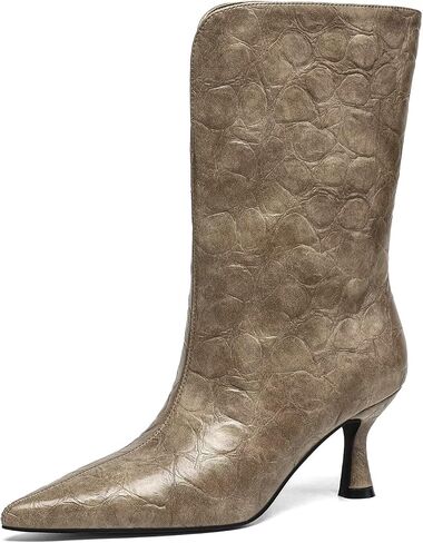 Women's Mid-Calf Boots Kitten Heel Pointed Toe Wide Calf Design Easy Slip On Stylish and Comfortable Footwear for All Occasions Perfect for Fall and Winter Fashion in Kuwait