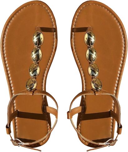 GORGLITTER Women's Open Toe Metallic Beaded Flat Sandals Ankle Strap Slides Dressy 2025 in Saudi Arabia
