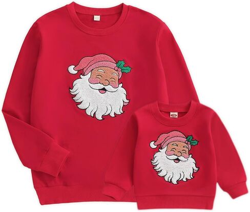 Christmas Mommy and Me Outfit Santa Embroidery Long Sleeve Sweatshirt Xmas Mom Son Daughter Matching Outfit in Saudi Arabia