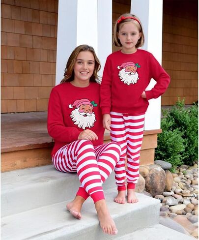Christmas Mommy and Me Outfit Santa Embroidery Long Sleeve Sweatshirt Xmas Mom Son Daughter Matching Outfit in Saudi Arabia