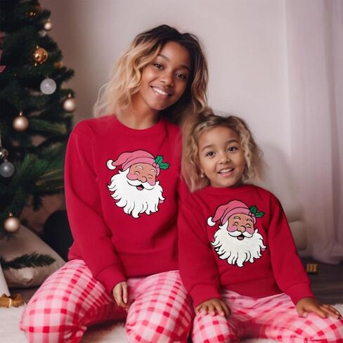 Christmas Mommy and Me Outfit Santa Embroidery Long Sleeve Sweatshirt Xmas Mom Son Daughter Matching Outfit in Saudi Arabia
