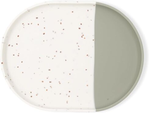 Yeah Baby Goods Silicone Plate for Highchair Trays & Full Set Tables - Duo-Toned, Modern Terrazzo Kids Plates - Dishwasher & Microwave Safe Plates - Non-Suction Baby Dishes (Sage/Brown Speckle) in Saudi Arabia