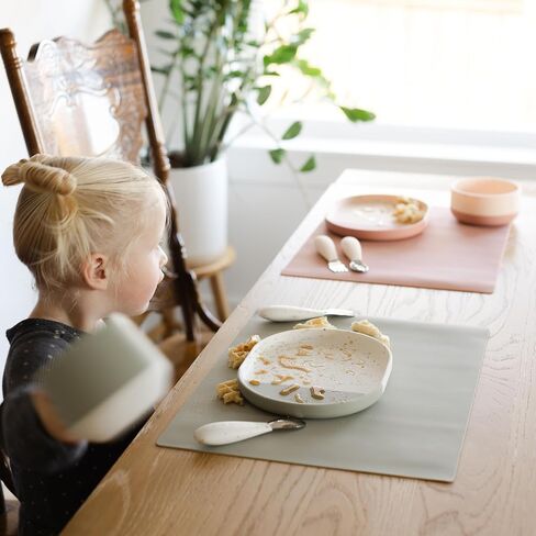 Yeah Baby Goods Silicone Plate for Highchair Trays & Full Set Tables - Duo-Toned, Modern Terrazzo Kids Plates - Dishwasher & Microwave Safe Plates - Non-Suction Baby Dishes (Sage/Brown Speckle) in Saudi Arabia