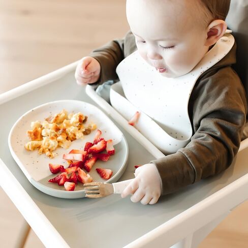 Yeah Baby Goods Silicone Plate for Highchair Trays & Full Set Tables - Duo-Toned, Modern Terrazzo Kids Plates - Dishwasher & Microwave Safe Plates - Non-Suction Baby Dishes (Sage/Brown Speckle) in Saudi Arabia