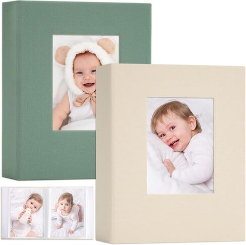 Vienrose Morandi Fabric Cover Photo Album, Each Picture Book Holds 52 Photos for 4x6 Pictures, 2-Pack Small Memory Books for Family Wedding Baby, Light Green + Dark Green in Saudi Arabia