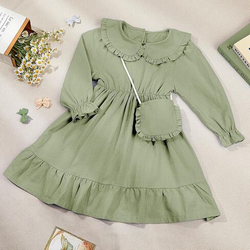Play Tailor Toddler Fall Dress with Bag Girls Long Sleeve Outfits Ruffle Dress Casual Spring Fall Clothes for Baby Girls in Saudi Arabia