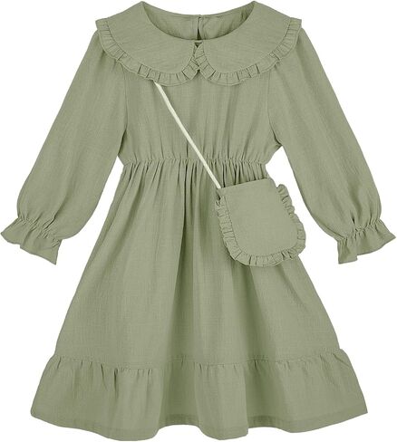 Play Tailor Toddler Fall Dress with Bag Girls Long Sleeve Outfits Ruffle Dress Casual Spring Fall Clothes for Baby Girls in Saudi Arabia