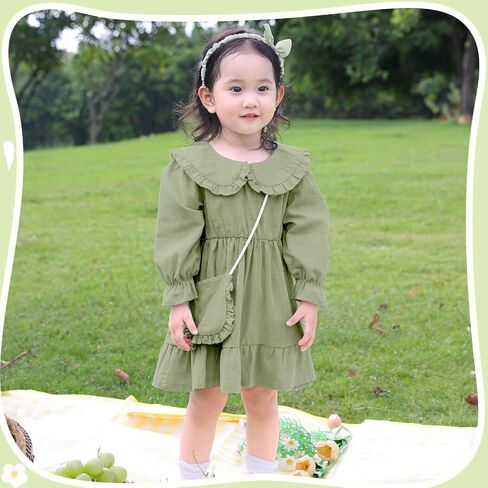 Play Tailor Toddler Fall Dress with Bag Girls Long Sleeve Outfits Ruffle Dress Casual Spring Fall Clothes for Baby Girls in Saudi Arabia