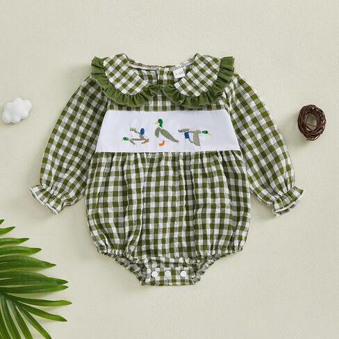 FOMOYUU Newborn Baby Girls Clothes Long Sleeves Checkered Baby Doll Collar Romper Fall Winter Outfits Jumpsuit in Saudi Arabia