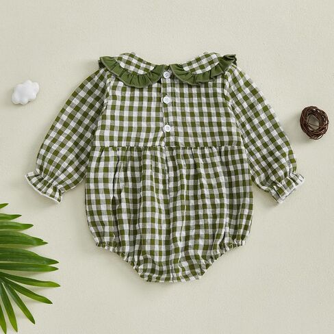 FOMOYUU Newborn Baby Girls Clothes Long Sleeves Checkered Baby Doll Collar Romper Fall Winter Outfits Jumpsuit in Saudi Arabia