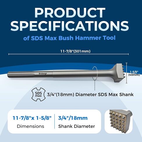 أداة مطرقة بوش SDS Max وقطعة مقاس 11‑7/8 بوصة × 1‑5/8 بوصة رأس مربع مع 25 طرفًا من الكربيد - أداة جلبة لهدم المطرقة الدوارة، وإعداد الخرسانة، والطلاء، وإزالة الملاط، والتخشين، وترميم السطح in Saudi Arabia