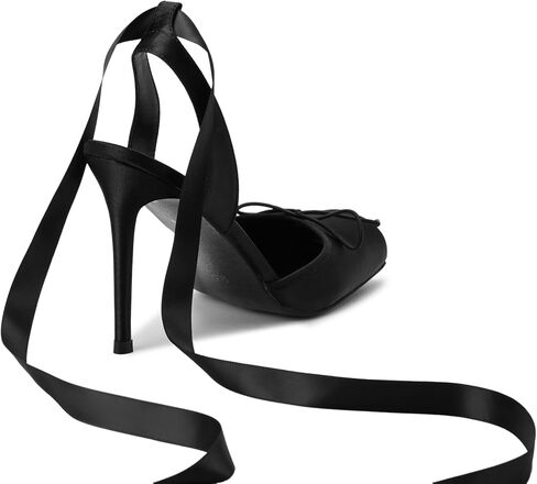Vertundy Women's Satin Ballet Heels Lace Up Square Toe Stiletto High Bow Ballerina Heels in Saudi Arabia