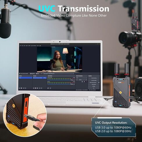 جهاز إرسال واستقبال HDMI لاسلكي 4K UVC، التقاط فيديو موسع HDMI 1312 قدم 1080p60 هرتز، التوصيل والتشغيل للبث من DSLR، الكمبيوتر المحمول، التلفزيون/جهاز العرض in Kuwait