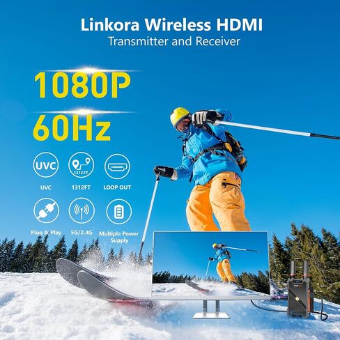 جهاز إرسال واستقبال HDMI لاسلكي 4K UVC، التقاط فيديو موسع HDMI 1312 قدم 1080p60 هرتز، التوصيل والتشغيل للبث من DSLR، الكمبيوتر المحمول، التلفزيون/جهاز العرض in Kuwait