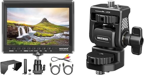 NEEWER F100 شاشة مراقبة ميدانية مقاس 7 بوصات + حامل حامل للشاشة، مساعدة فيديو عالية الدقة IPS 1280x800 مدخل HDMI 1080 بكسل مع مظلة ورأس كروي لـ DSLR/مثبت محمول (البطارية غير متضمنة) in Saudi Arabia