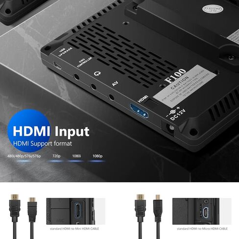 NEEWER F100 شاشة مراقبة ميدانية مقاس 7 بوصات + حامل حامل للشاشة، مساعدة فيديو عالية الدقة IPS 1280x800 مدخل HDMI 1080 بكسل مع مظلة ورأس كروي لـ DSLR/مثبت محمول (البطارية غير متضمنة) in Saudi Arabia