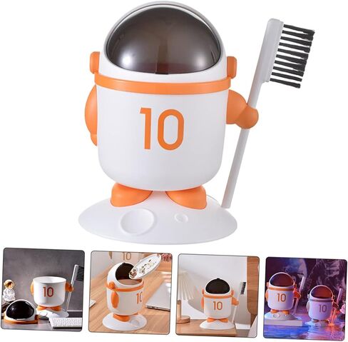 ARTIBETTER Cartoon Astronaut Small Desktop Trash Can with Lid Compact Rubbish Bin for Home Office Lightweight Waste Container with Brush for Easy Clean-up in Saudi Arabia