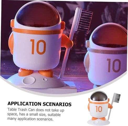 ARTIBETTER Cartoon Astronaut Small Desktop Trash Can with Lid Compact Rubbish Bin for Home Office Lightweight Waste Container with Brush for Easy Clean-up in Saudi Arabia